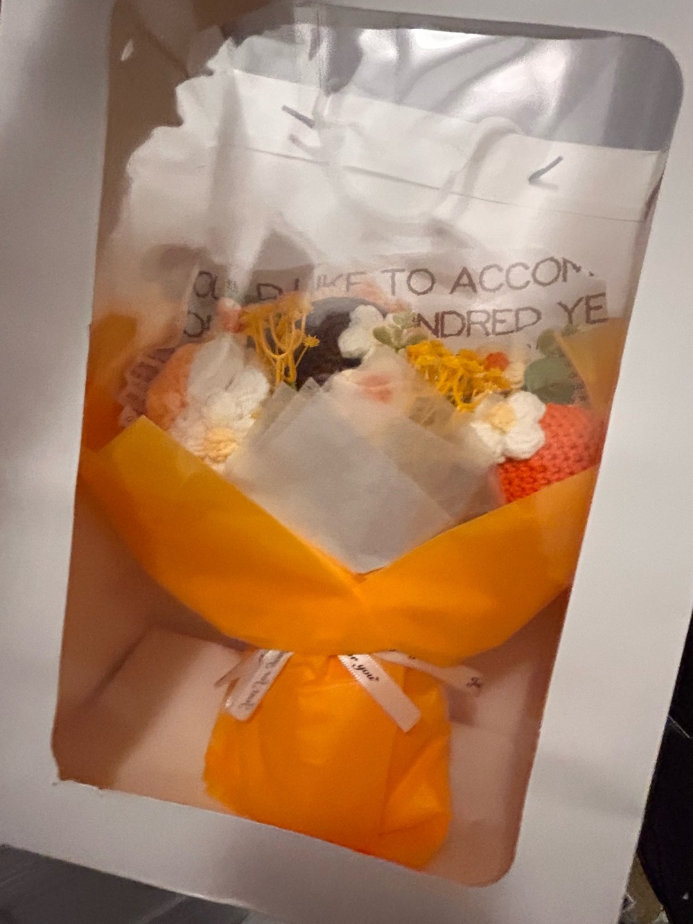 Vibrant Yellow Faux Floral Crocheted Plush Bouquet with Wrapped Accent